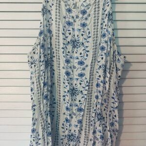 Old Navy Blue and White Floral Blouse